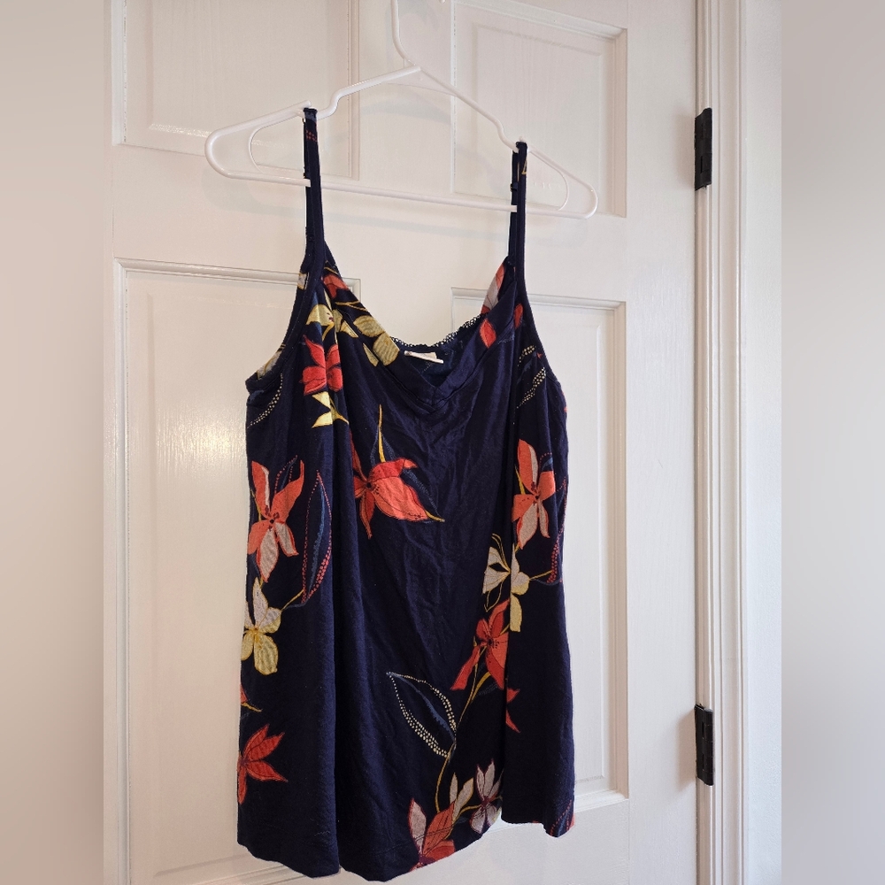 Soma Navy Sleep Tank with Floral Accents